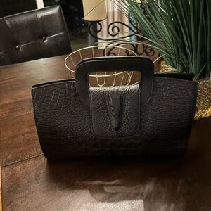 Source Unknown Black Crocodile-Embossed Clutch